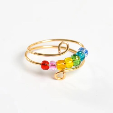 18k Gold Plated Sterling Silver Natural Stone Adjustable Ring with Crystals