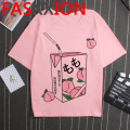 Kawaii Peach T Shirt Women Small Fresh Peach Juice T-shirt Funny Cartoon Peachy Graphic Tshirt Plus Size Unisex Aesthetic Female