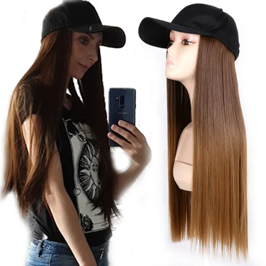 Long Synthetic Baseball Cap Wig Natural Straight Wigs Naturally Connect Synthetic Hat Wig Adjustable Integrated