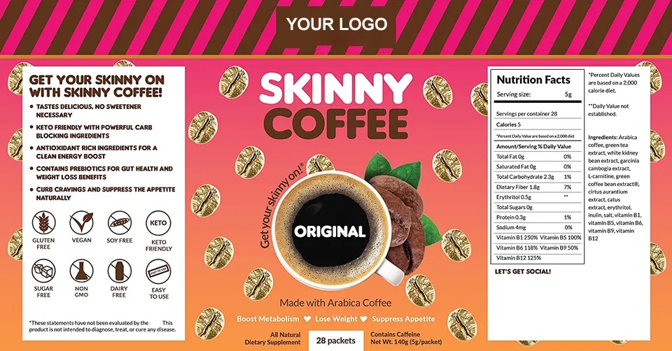 OEM/ODM Vegan Sugar Free Low Carb Weight Loss Instant Coffee Powder Detox Slim Coffee Powder