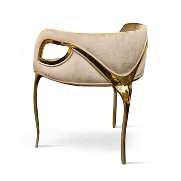 Modern Gold Dining Chairs with Beige Velvet Fabric and Metal Legs