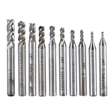 10-delige set HSS 4-Flute router boorbits met rechte schacht voor houtbewerkingsfrezenknijten