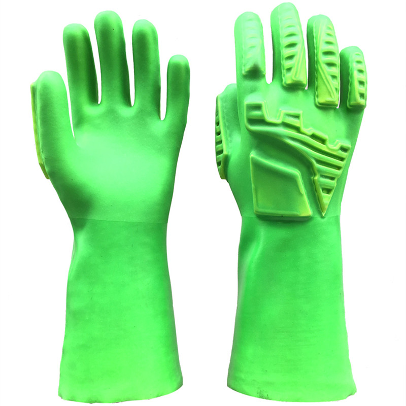 Green TPR impact gloves with TPR on hand back