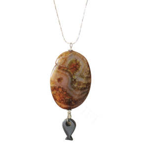 Natural Gemstone Agate Necklace with Silver Chain