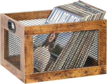 Vintage Style Wooden Vinyl Record Storage Crate: A Classic LP Organizer Box and Album Shelf