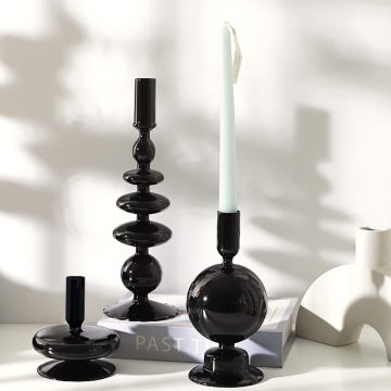 Modern Black Glass Candle Holders for Table Centerpieces