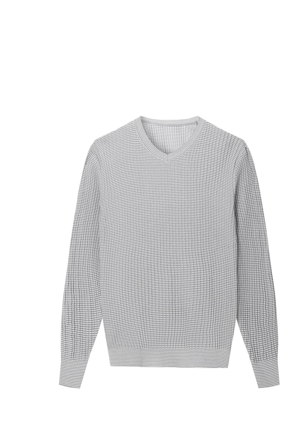 Pull homme tricoté coupe slim rayé à col en V