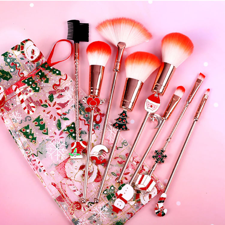 8 Pcs Metal Handle Santa Makeup Brushes Kits6 Jpg