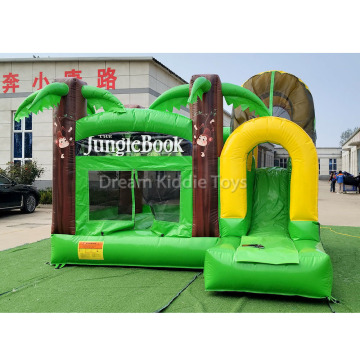 4-in-1 Green Inflatable Bouncy Castle with Dry Slide - Jungle Theme Bounce House for Kids
