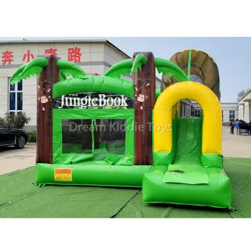 4-in-1 Green Inflatable Bouncy Castle with Dry Slide - Jungle Theme Bounce House for Kids