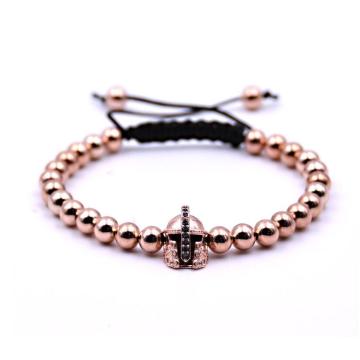 Black Knight Helmet Hollow Copper Bracelet With 6MM Round Beads