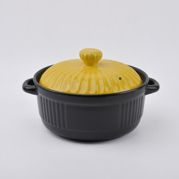 Ceramic Heat Cooking Casserole Set with Yellow Pots and Lid for Kitchen Soup and Food Warmer