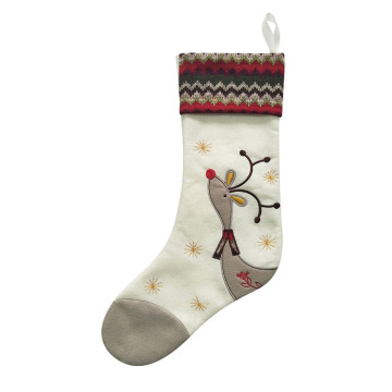 Velvet Christmas stocking with reindeer pattern