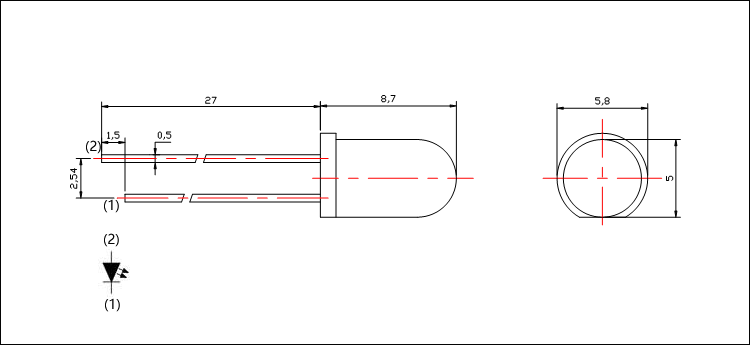 5MM 750nm LED SIZE