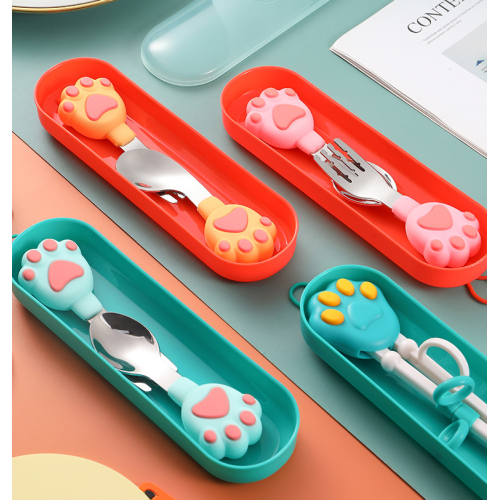 Silicone Baby Fork Spoon Ensemble avec boîtier de transport