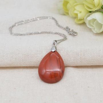 Natural Red Jasper 28x35MM Waterdrop Pendant Necklace with 45CM Silver Chain