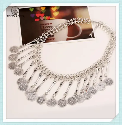 2015 New Arrival Silver Chain Necklace, Vintage Coin Holder Necklace for Women