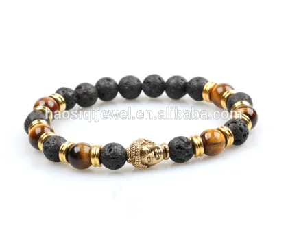 lava stone bracelet natural stone bead bracelet gold buddha bracelet for men