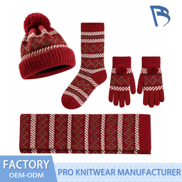 Dětská pletená sada Red Fair Isle Pom Pom