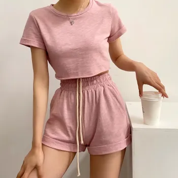 2024 Summer Women's Tracksuit Sets: Casual Short Sleeve Tops and Drawstring Shorts