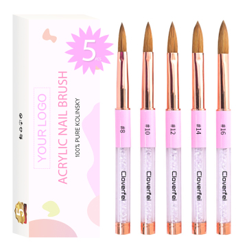 Nail Art Brush Set: Kolinsky Acrylic Nail Brushes (# 8, # 10, # 12, # 14, # 16)
