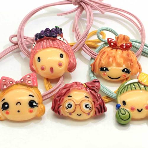 Großhandel Harz Cartoon Baby Girl Kopf Pferdeschwanz Halter Elastic Hair Tie Seilringe Pigtail Holders Elastic Rubber Band Ring