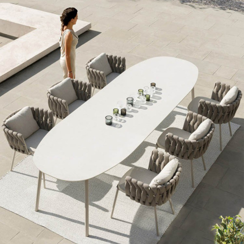 Combinación de mesa y silla de jardín de ratán de patio nórdico