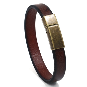 Stylish Luxury Men's Leather Cuff Bracelet with Magnetic Buckle in Black or Brown