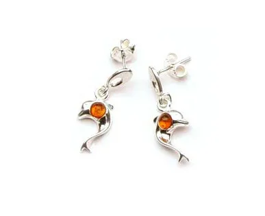 Happy fish sterling silver 925 drop earrings with diamond