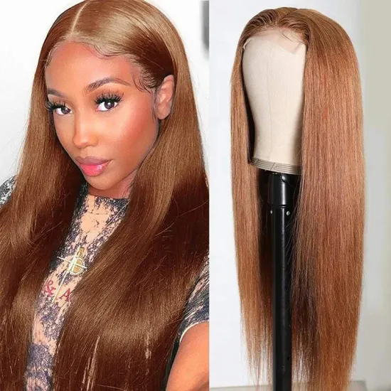 premium raw malaysian blonde 28 Inch Long Straight Brown 4*4Transparent Lace Highlighted Human Hair Wigs 12a  Hot sale products
