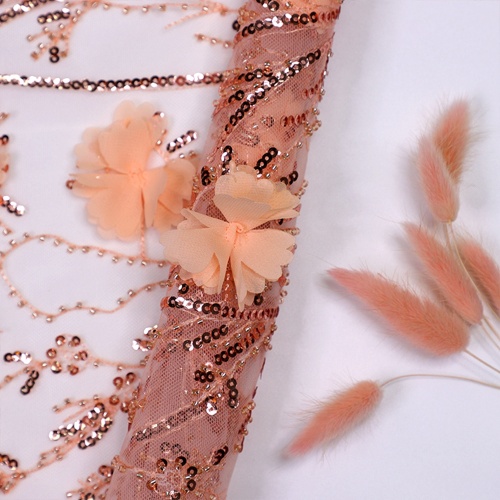 Orange Hoa Sequin Thêu Tulle Ren