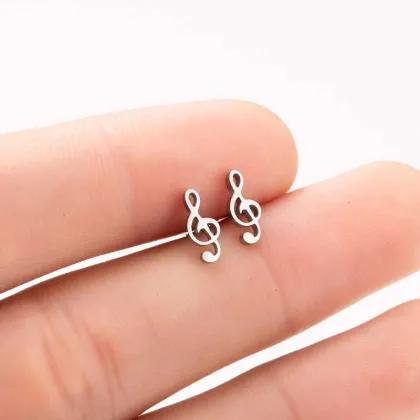 Stylish PVD Plated Stainless Steel Musical Note Stud Earrings for Women
