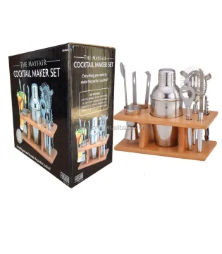 Stainless Steel Cocktail Shaker Gift Set: The Ultimate Mini Bar Bartending Tools with Wooden Stand
