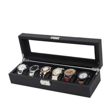 6/12 Slot Watch Box: Carbon Fiber & PU Leather Black Watch Storage & Display Box for Wholesale