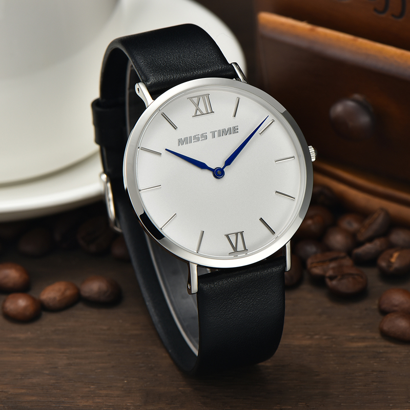 minimalist genuine leather strap case quartz watch