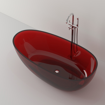 Wine Red Crystal Clear Resin Freestanding Bathtubs for Bathroom