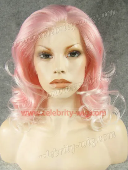 Pink Ombre White Elegant Curly Synthetic Lace Front Wig