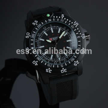 New Swiss Design Mens Black Military Functional Bezel Red Royal Military Watches MR064