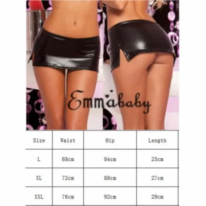 Plus Size Elastic Mini Super Pu Skirt Women High Side Split Pencil Miniskirt Low Waist Sexy Night Club Bar Fantasy Skirts