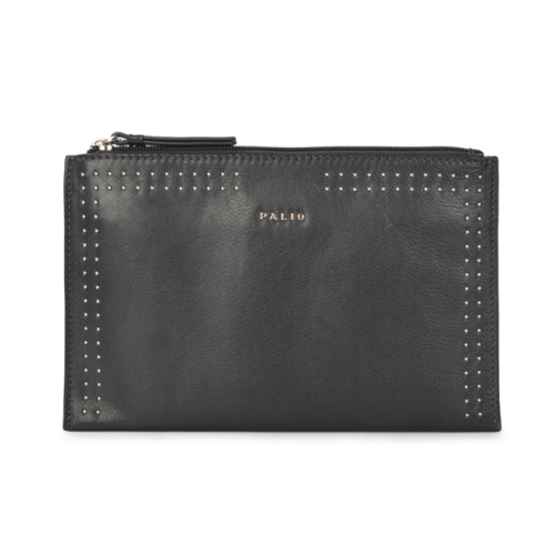 Pochette de poche mince noire gaufrée métallisée avec pochette