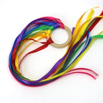 Rainbow Hand Kite Runner Wrist Dancing Learning Ribbon Wind Wand: Sensory and Educational Wooden Toys for Birthday Party Favors