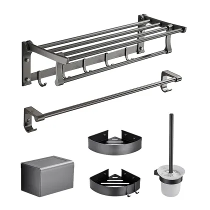 Wholesale Contemporary Sanitary Ware 5-Piece Black Accessory Bathroom Set Made of Aluminum Alloy from China