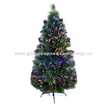 Fiber Optic Christmas Tree with Red Pine Cones