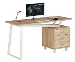 Modern 3-Drawer Computer Desk | Wood & White Metal Frame