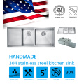 Washboard Sink SUS304 Stainless Steel Double Bowls Sinks with Drainboard Manufactory