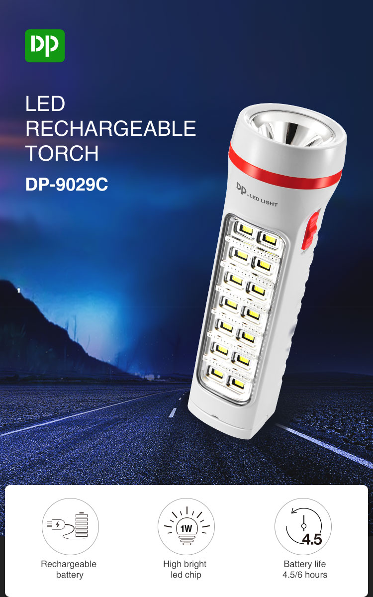 Portable Rechargeable LED Flashlight Torch with SMD Side Light-9029C-detail-1