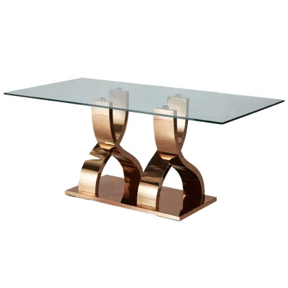Modern Rose Gold Rectangular Glass Dining Table