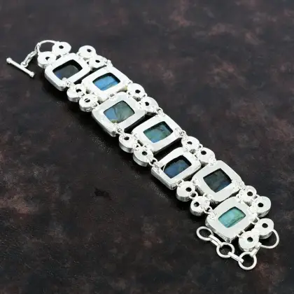 S925 Silver Natural Labradorite Gemstone Bracelet Jewelry