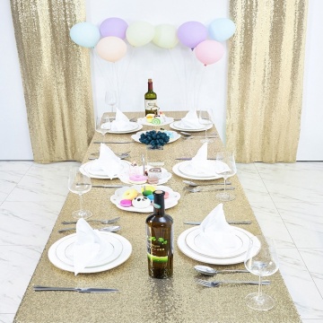 Gold Sequin Table Cloth for Wedding Party - Soft Luxury Machine Embroidery Shiny Rectangle Cloth