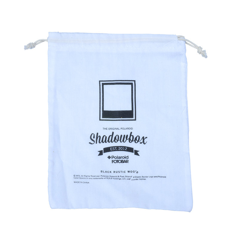 white cotton pouch with logo